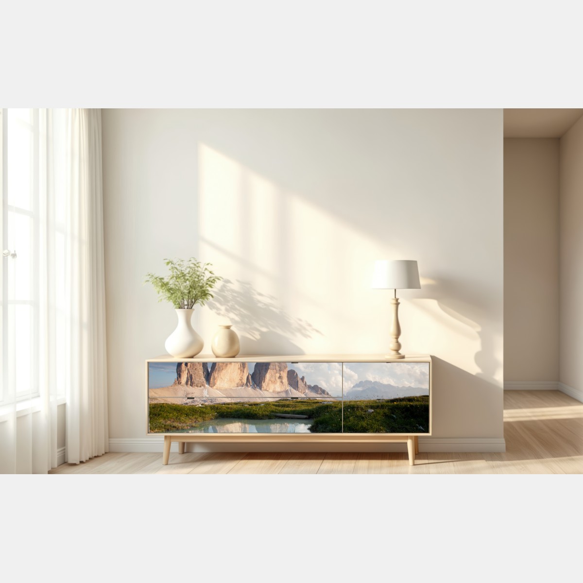 Repositionierbarer Aufkleber sonnenbeschienene alpengipfel im spiegel des ruhigen sees – Wallnifity® Repositionierbarer Aufkleber sonnenbeschienene alpengipfel im spiegel des ruhigen sees – Wallnifity®