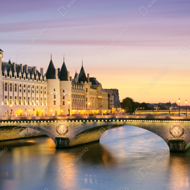 Repositionierbarer Aufkleber Paris sonnenuntergang über der historischen brücke – Wallnifity® Repositionierbarer Aufkleber Paris sonnenuntergang über der historischen brücke – Wallnifity®