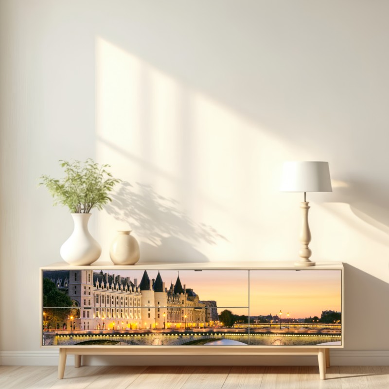 Repositionierbarer Aufkleber Paris sonnenuntergang über der historischen brücke – Wallnifity® Repositionierbarer Aufkleber Paris sonnenuntergang über der historischen brücke – Wallnifity®