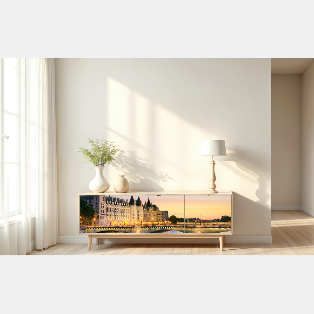 Repositionierbarer Aufkleber Paris sonnenuntergang über der historischen brücke – Wallnifity® Repositionierbarer Aufkleber Paris sonnenuntergang über der historischen brücke – Wallnifity®