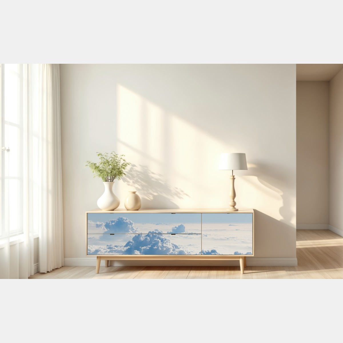 Repositionierbarer Aufkleber luftige wolkenlandschaft im soften blau – Wallnifity® Repositionierbarer Aufkleber luftige wolkenlandschaft im soften blau – Wallnifity®