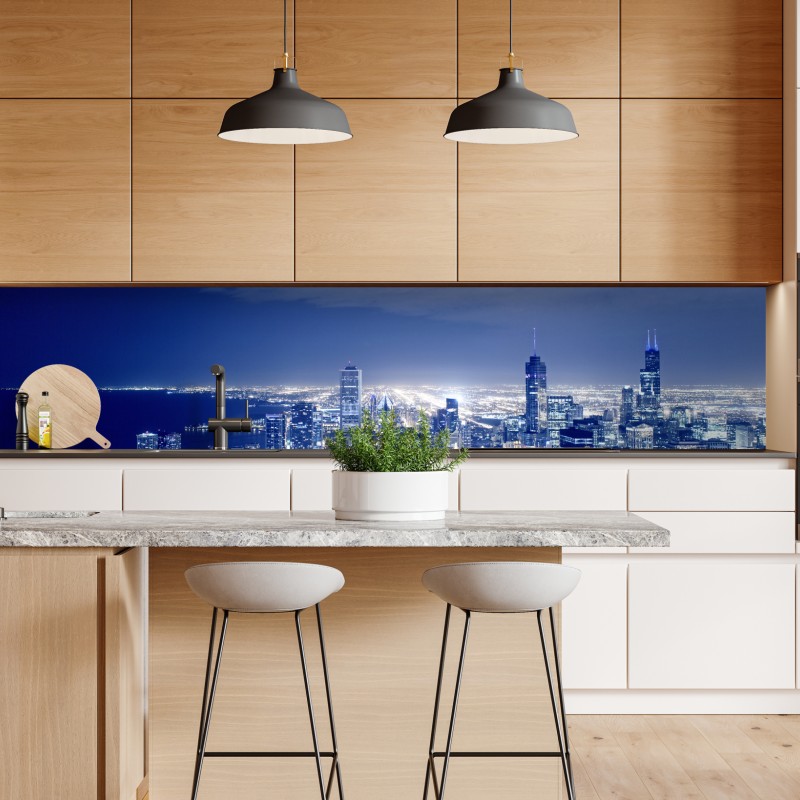 Repositionierbarer Aufkleber Chicago nächtliche skyline panorama – Wallnifity® Repositionierbarer Aufkleber Chicago nächtliche skyline panorama – Wallnifity®