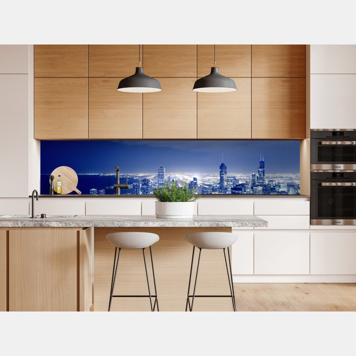 Repositionierbarer Aufkleber Chicago nächtliche skyline panorama – Wallnifity® Repositionierbarer Aufkleber Chicago nächtliche skyline panorama – Wallnifity®