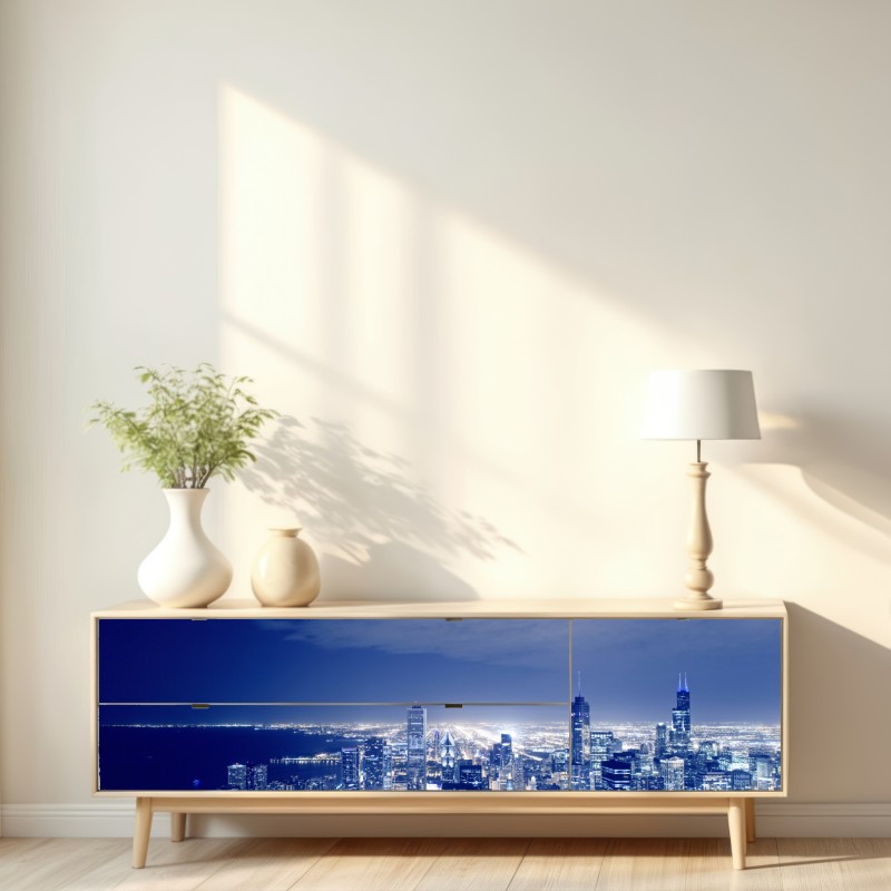 Repositionierbarer Aufkleber Chicago nächtliche skyline panorama – Wallnifity® Repositionierbarer Aufkleber Chicago nächtliche skyline panorama – Wallnifity®