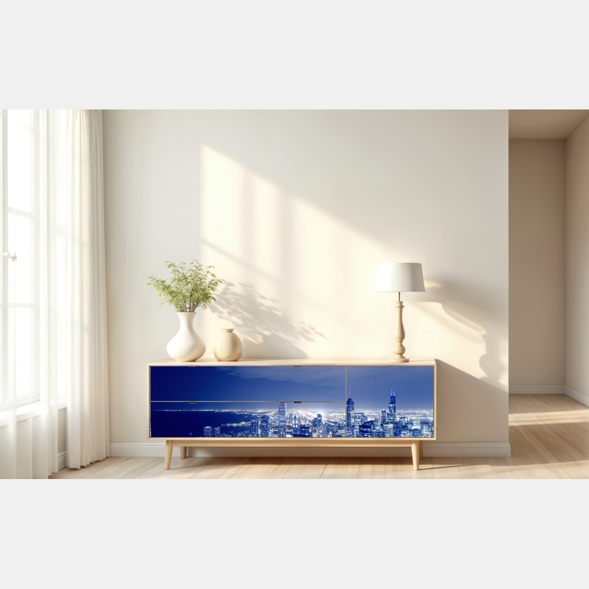 Repositionierbarer Aufkleber Chicago nächtliche skyline panorama – Wallnifity® Repositionierbarer Aufkleber Chicago nächtliche skyline panorama – Wallnifity®
