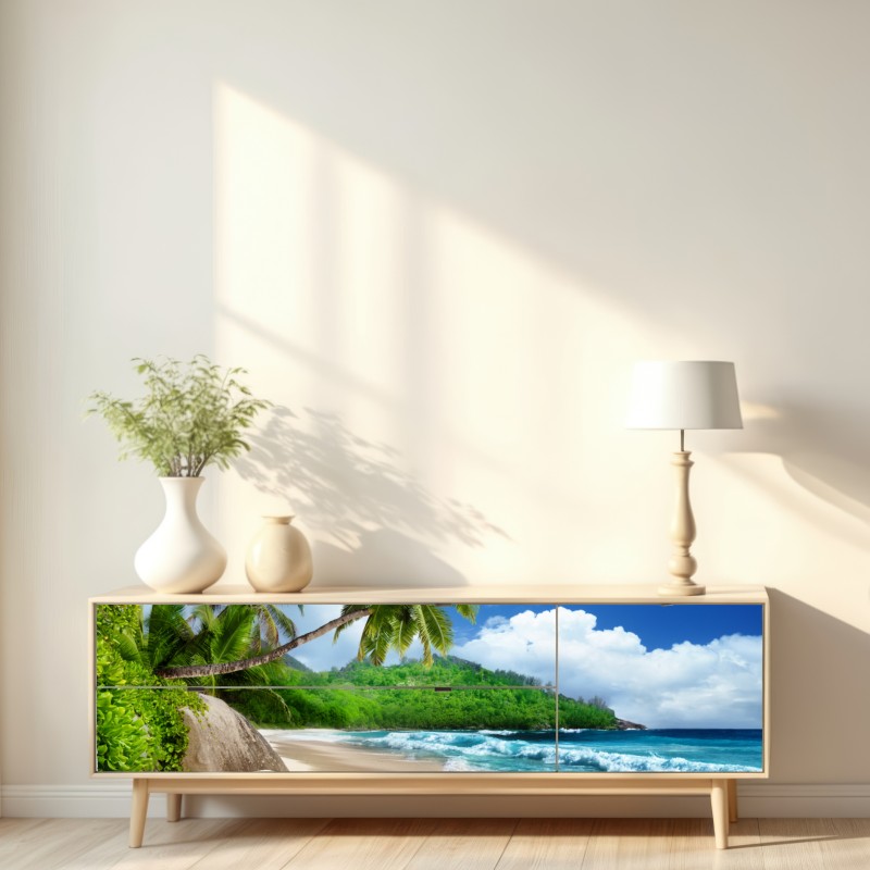 Repositionierbarer Aufkleber ruhiger tropischer strand auf Mahe, Seychellen – Wallnifity® Repositionierbarer Aufkleber ruhiger tropischer strand auf Mahe, Seychellen – Wallnifity®