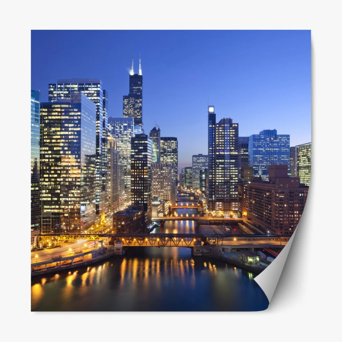 Repositionierbarer Aufkleber Chicago skyline bei dämmerung – Wallnifity® Repositionierbarer Aufkleber Chicago skyline bei dämmerung – Wallnifity®