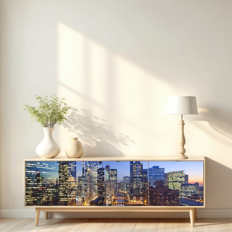 Repositionierbarer Aufkleber Chicago skyline bei dämmerung – Wallnifity® Repositionierbarer Aufkleber Chicago skyline bei dämmerung – Wallnifity®