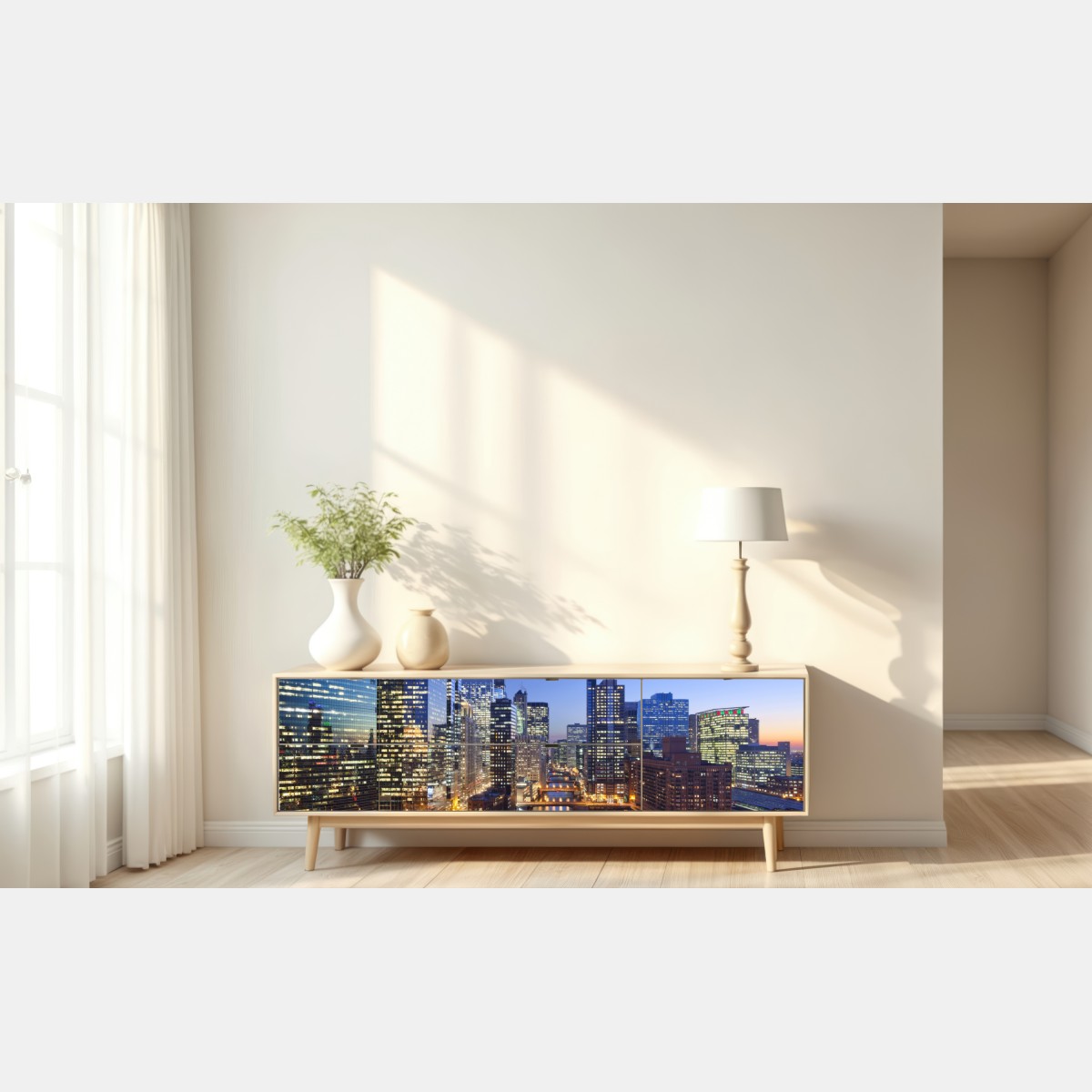 Repositionierbarer Aufkleber Chicago skyline bei dämmerung – Wallnifity® Repositionierbarer Aufkleber Chicago skyline bei dämmerung – Wallnifity®