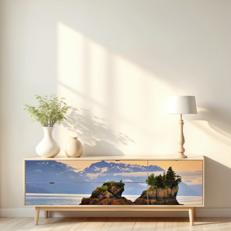 Repositionierbarer Aufkleber ruhige inselspiegelungen bei sonnenuntergang – Wallnifity® Repositionierbarer Aufkleber ruhige inselspiegelungen bei sonnenuntergang – Wallnifity®