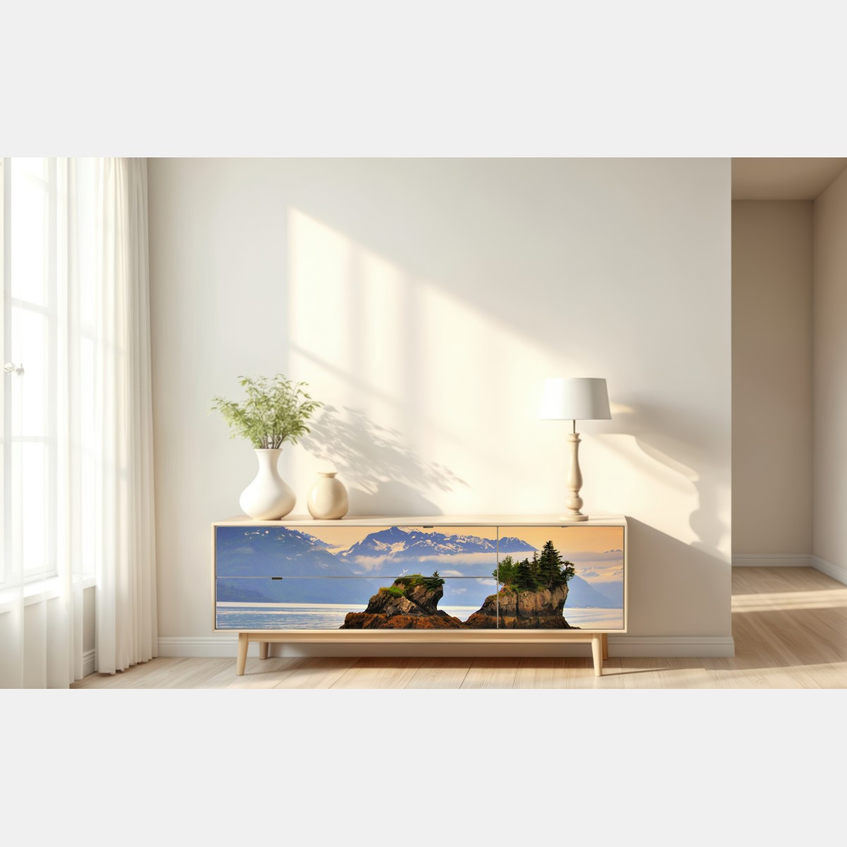Repositionierbarer Aufkleber ruhige inselspiegelungen bei sonnenuntergang – Wallnifity® Repositionierbarer Aufkleber ruhige inselspiegelungen bei sonnenuntergang – Wallnifity®