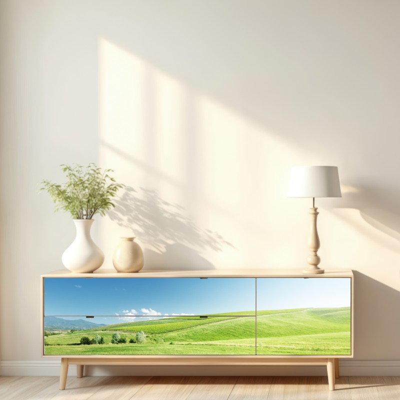 Repositionierbarer Aufkleber ruhige grüne wiesenlandschaft – Wallnifity® Repositionierbarer Aufkleber ruhige grüne wiesenlandschaft – Wallnifity®