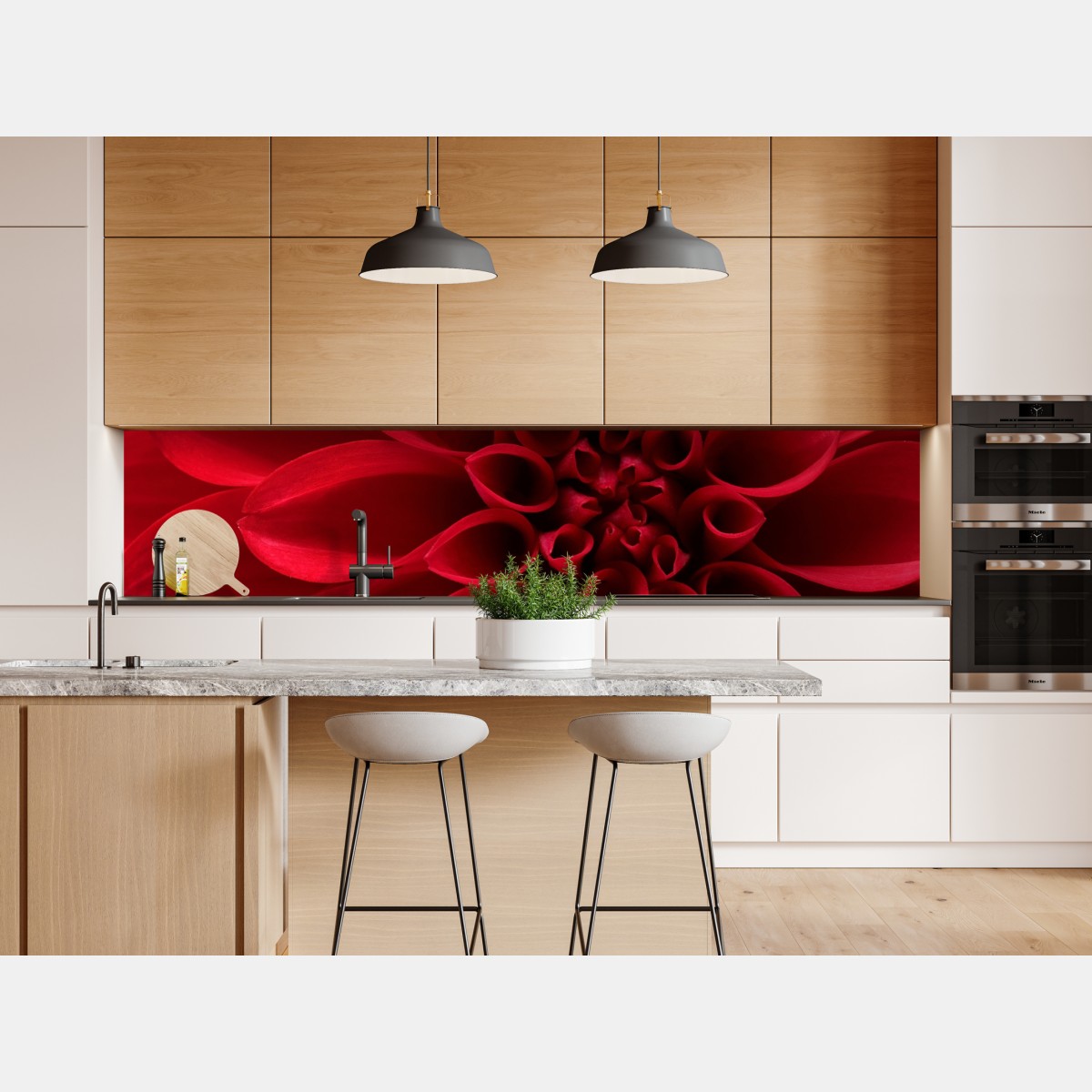 Repositionierbarer Aufkleber nahaufnahme einer roten dahlie – Wallnifity® Repositionierbarer Aufkleber nahaufnahme einer roten dahlie – Wallnifity®
