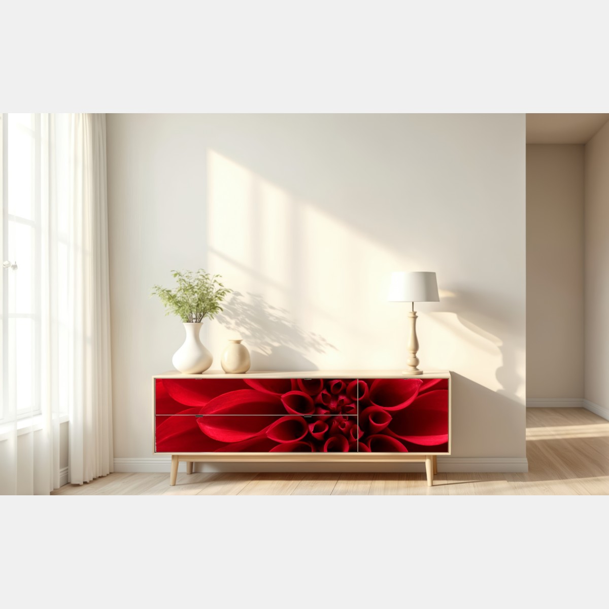 Repositionierbarer Aufkleber nahaufnahme einer roten dahlie – Wallnifity® Repositionierbarer Aufkleber nahaufnahme einer roten dahlie – Wallnifity®