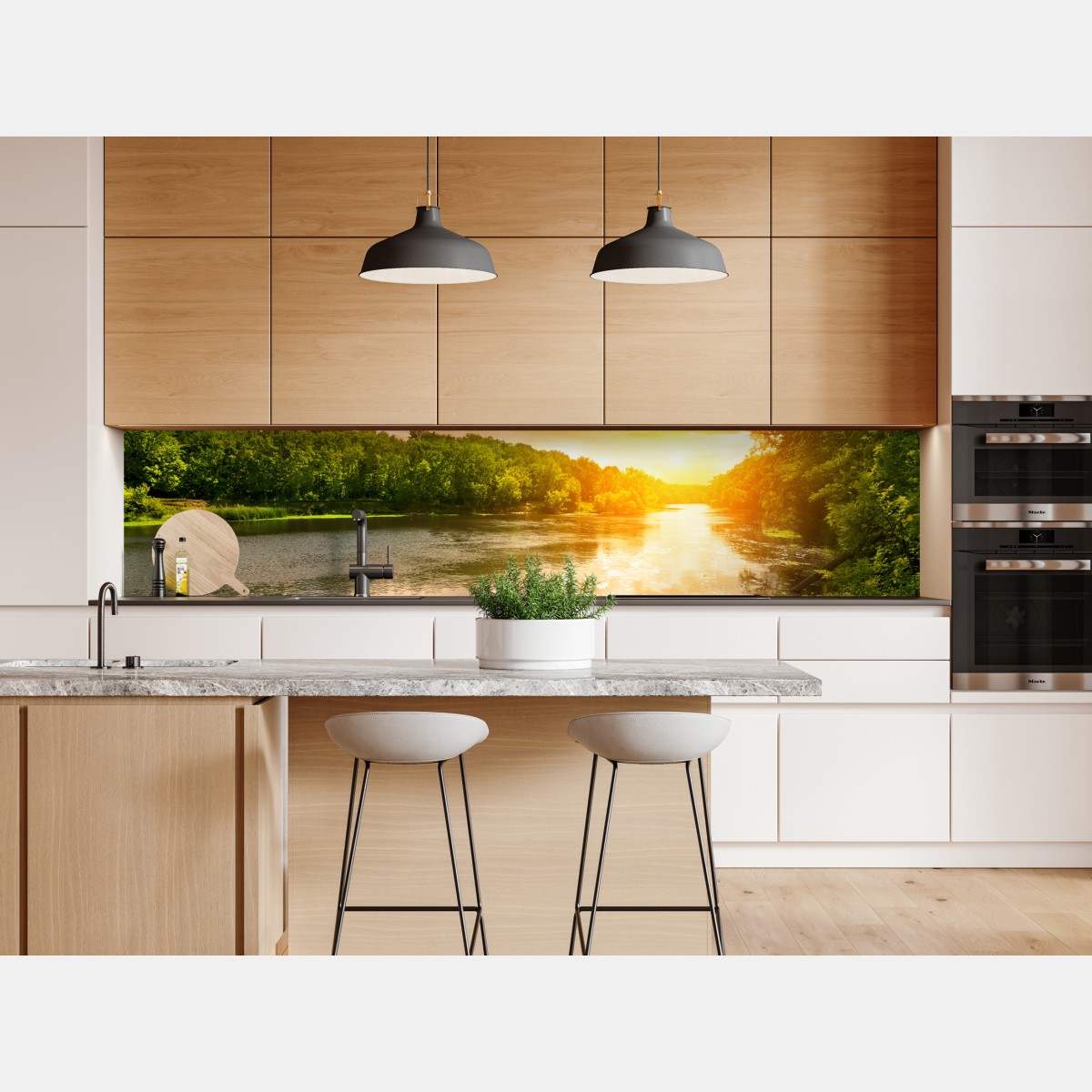Repositionierbarer Aufkleber ruhiger sonnenuntergang am fluss im grünen wald – Wallnifity® Repositionierbarer Aufkleber ruhiger sonnenuntergang am fluss im grünen wald – Wallnifity®