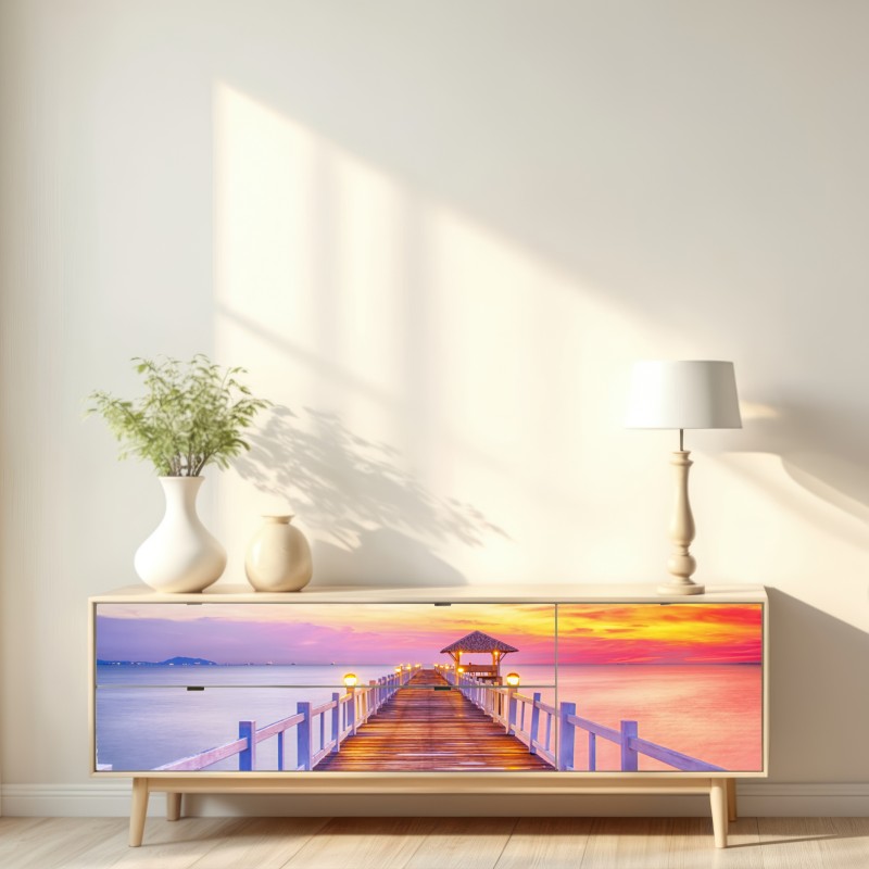 Repositionierbarer Aufkleber sonnenuntergang am steg zum ruhigen horizont – Wallnifity® Repositionierbarer Aufkleber sonnenuntergang am steg zum ruhigen horizont – Wallnifity®