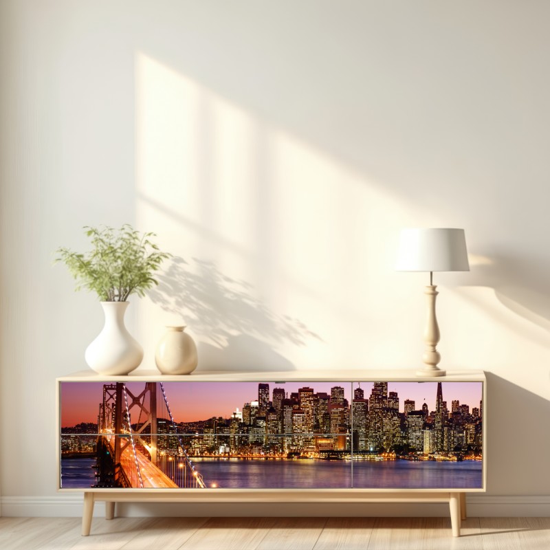 Repositionierbarer Aufkleber San Francisco skyline bei sonnenuntergang – Wallnifity® Repositionierbarer Aufkleber San Francisco skyline bei sonnenuntergang – Wallnifity®