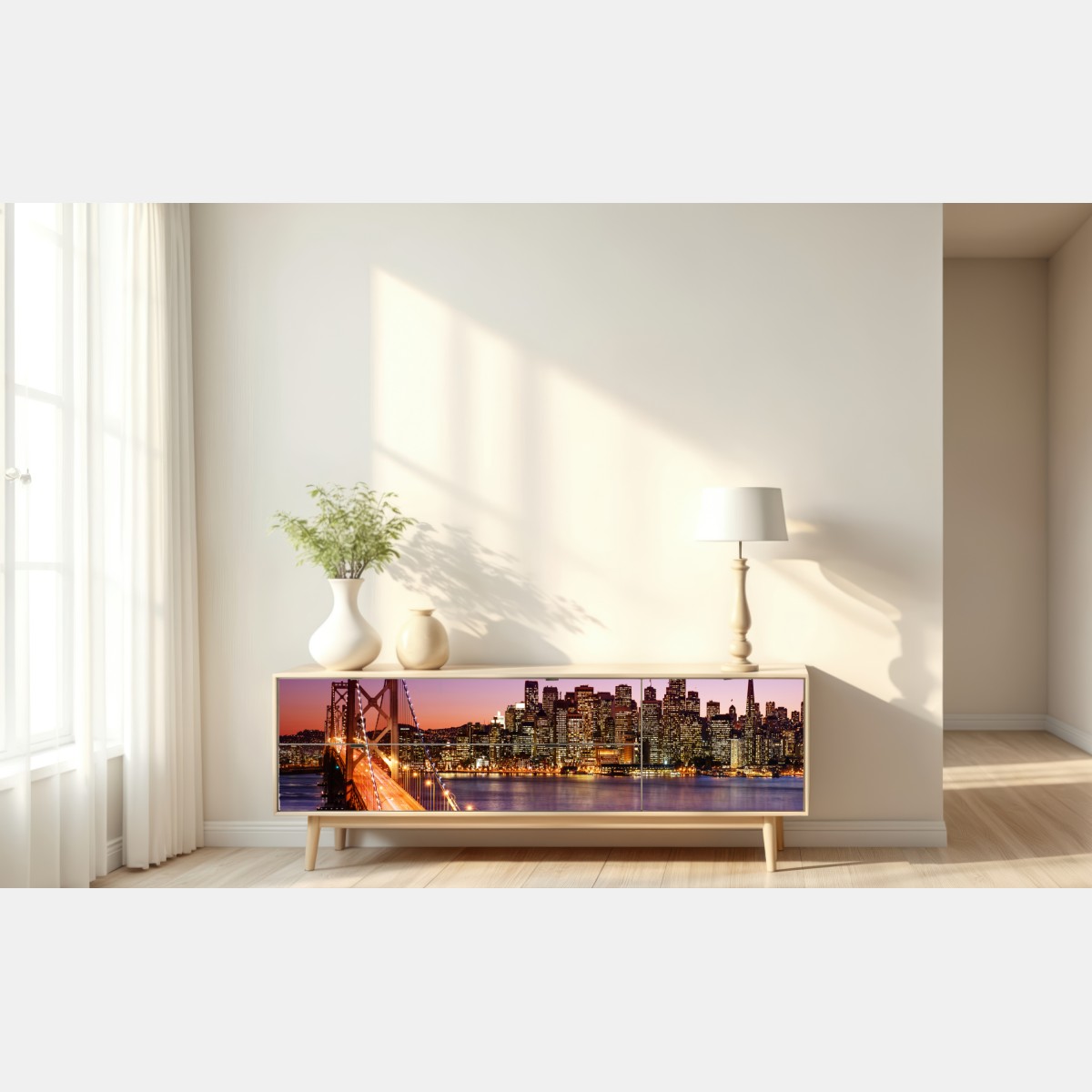 Repositionierbarer Aufkleber San Francisco skyline bei sonnenuntergang – Wallnifity® Repositionierbarer Aufkleber San Francisco skyline bei sonnenuntergang – Wallnifity®