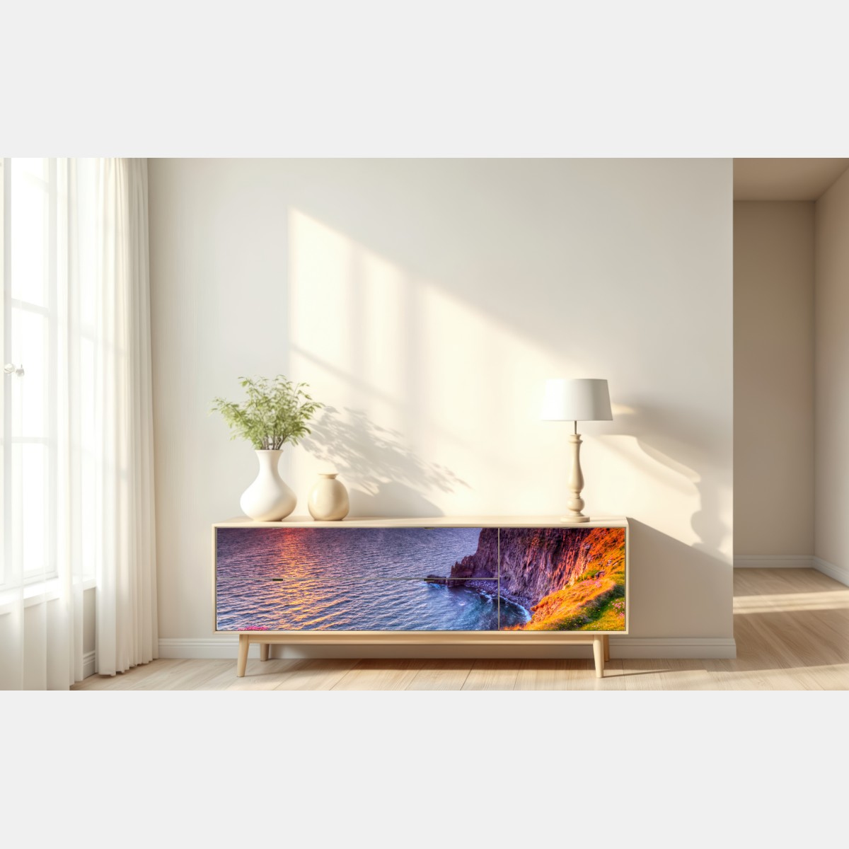 Repositionierbarer Aufkleber sonnenuntergang über zerklüfteten küstenklippen – Wallnifity® Repositionierbarer Aufkleber sonnenuntergang über zerklüfteten küstenklippen – Wallnifity®