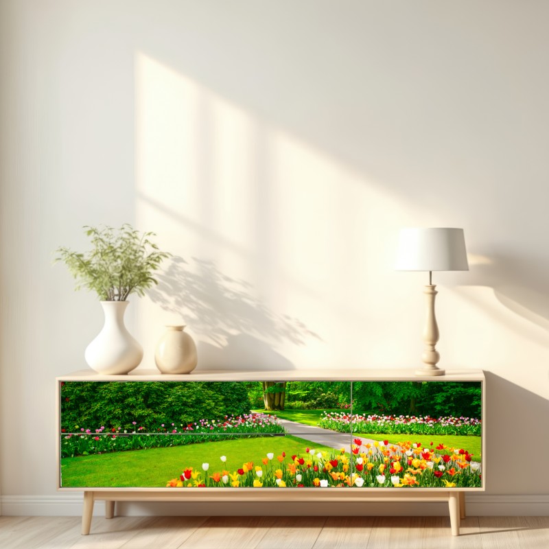 Repositionierbarer Aufkleber lebendiger tulpengarten in Keukenhof – Wallnifity® Repositionierbarer Aufkleber lebendiger tulpengarten in Keukenhof – Wallnifity®