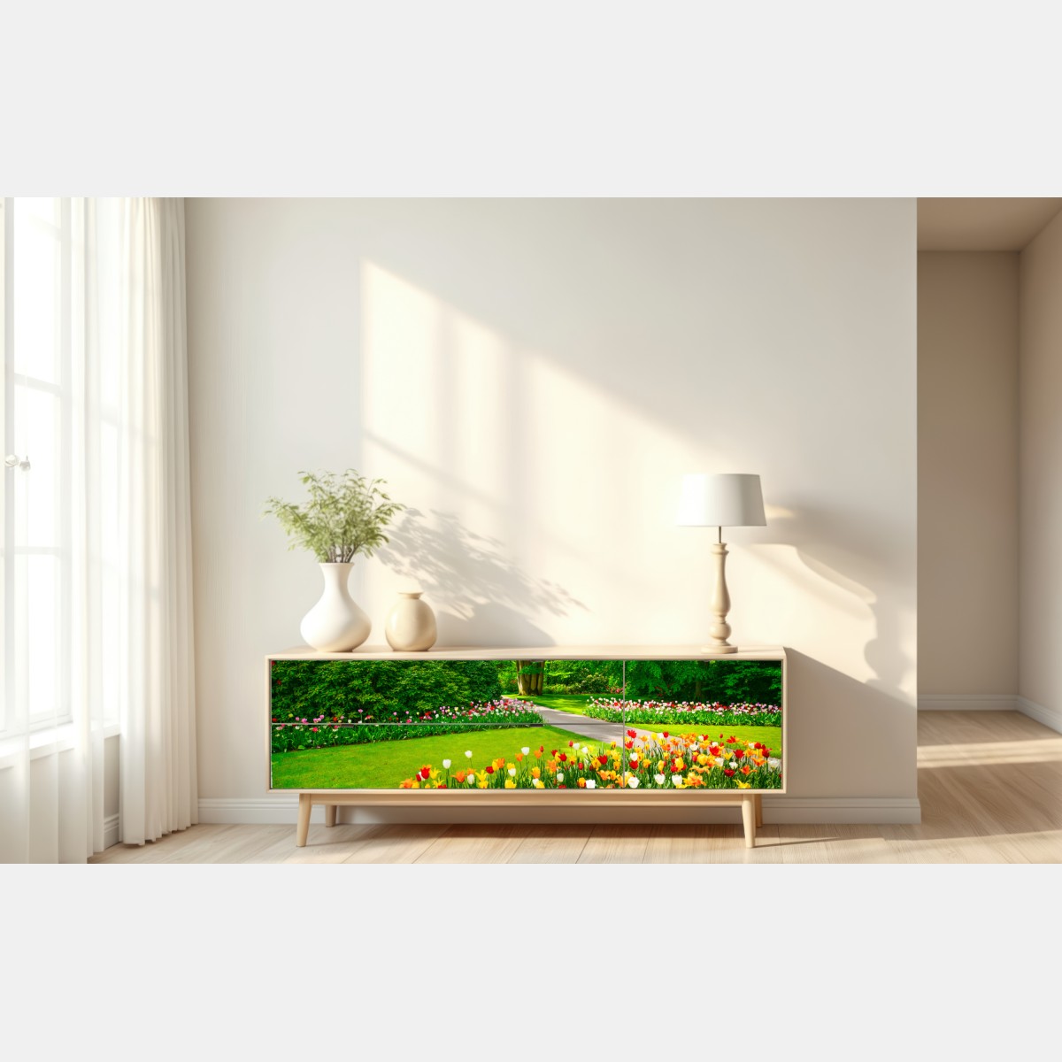 Repositionierbarer Aufkleber lebendiger tulpengarten in Keukenhof – Wallnifity® Repositionierbarer Aufkleber lebendiger tulpengarten in Keukenhof – Wallnifity®