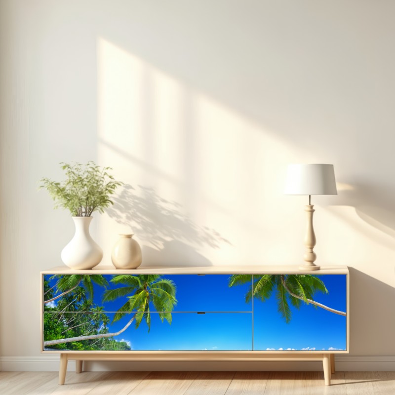 Repositionierbarer Aufkleber tropischer strand mit palmen – Wallnifity® Repositionierbarer Aufkleber tropischer strand mit palmen – Wallnifity®