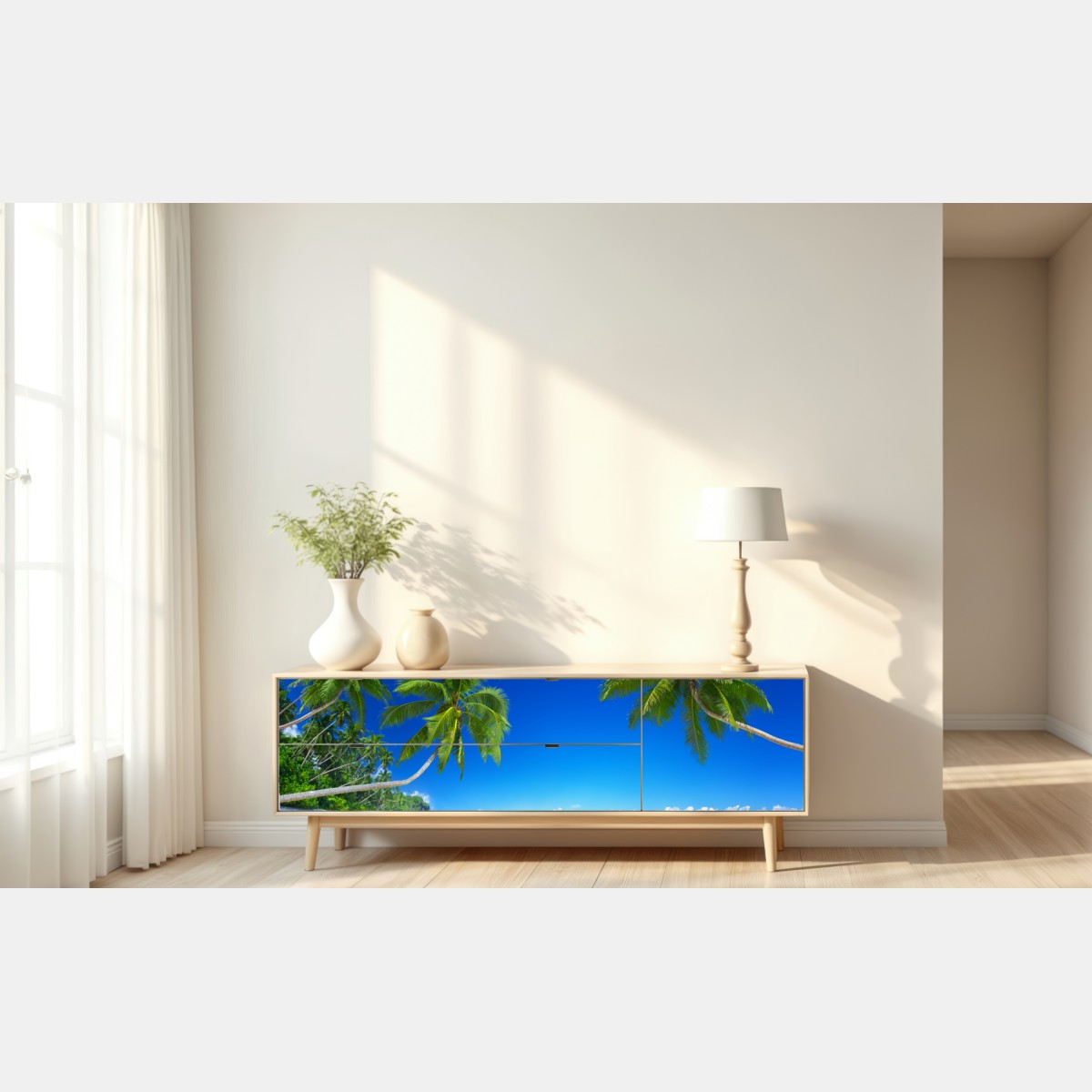 Repositionierbarer Aufkleber tropischer strand mit palmen – Wallnifity® Repositionierbarer Aufkleber tropischer strand mit palmen – Wallnifity®