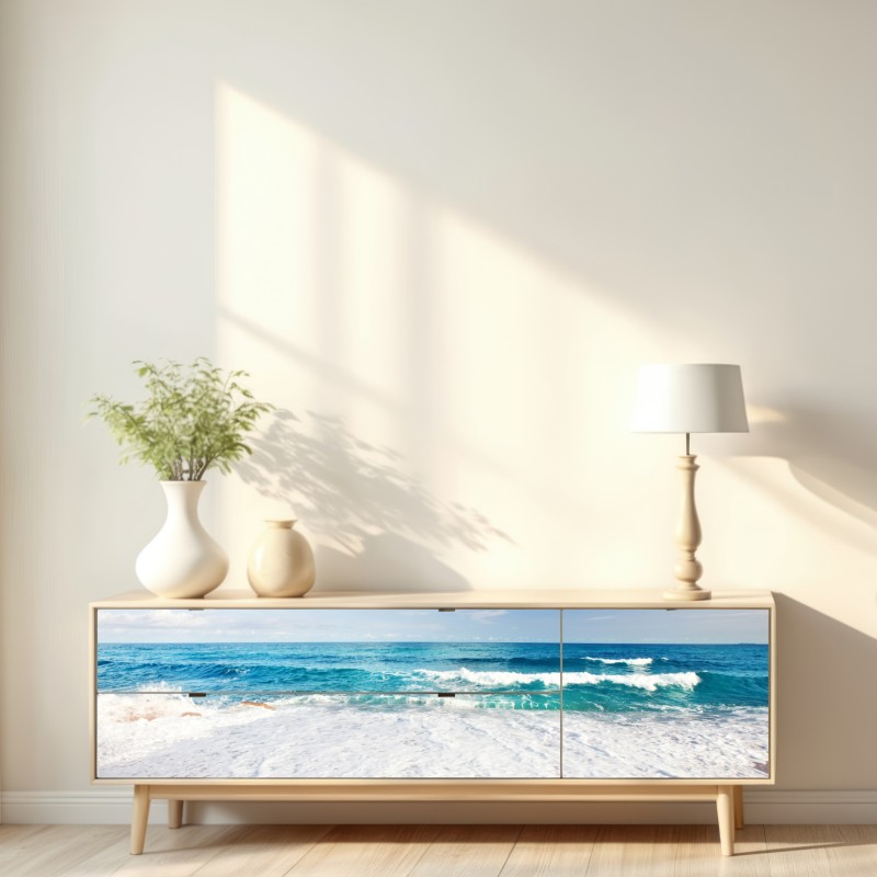 Repositionierbarer Aufkleber türkisfarbene wellen am sandstrand – Wallnifity® Repositionierbarer Aufkleber türkisfarbene wellen am sandstrand – Wallnifity®