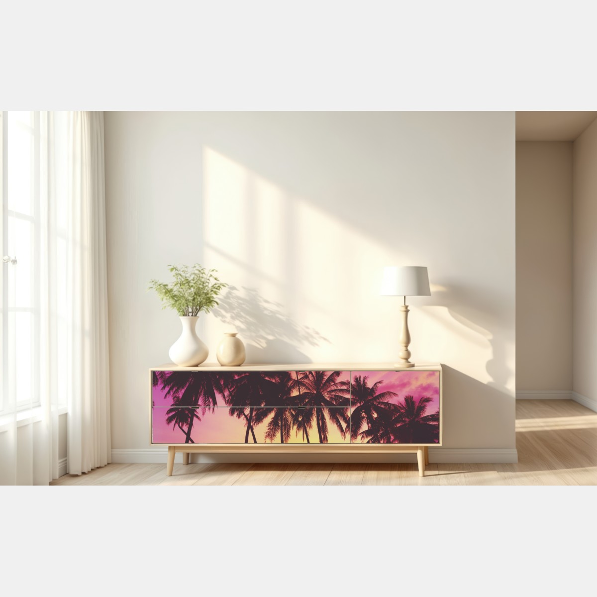 Repositionierbarer Aufkleber tropischer sonnenuntergang mit palmen, Thailand – Wallnifity® Repositionierbarer Aufkleber tropischer sonnenuntergang mit palmen, Thailand – Wallnifity®