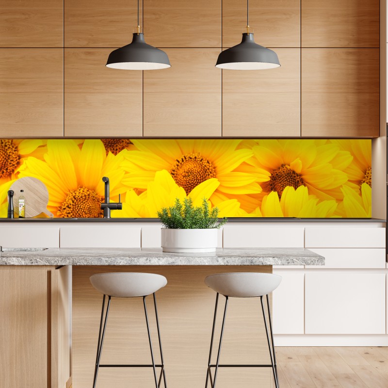 Repositionierbarer Aufkleber leuchtende gelbe sonnenblumen in nahaufnahme – Wallnifity® Repositionierbarer Aufkleber leuchtende gelbe sonnenblumen in nahaufnahme – Wallnifity®