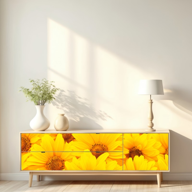 Repositionierbarer Aufkleber leuchtende gelbe sonnenblumen in nahaufnahme – Wallnifity® Repositionierbarer Aufkleber leuchtende gelbe sonnenblumen in nahaufnahme – Wallnifity®