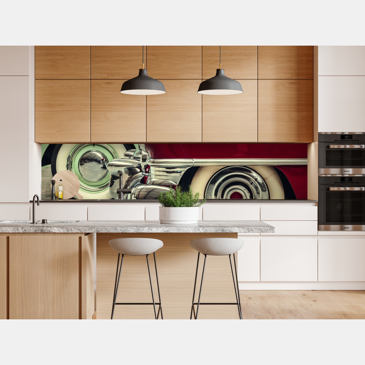 Repositionierbarer Aufkleber nahaufnahme klassischer autos in rot und mint – Wallnifity® Repositionierbarer Aufkleber nahaufnahme klassischer autos in rot und mint – Wallnifity®