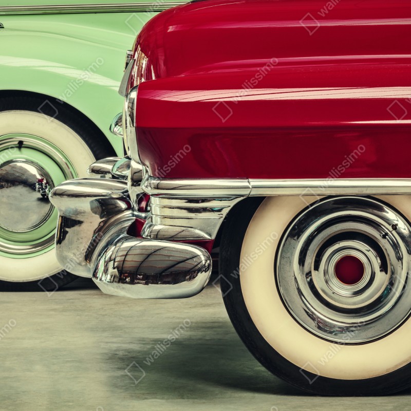 Repositionierbarer Aufkleber nahaufnahme klassischer autos in rot und mint – Wallnifity® Repositionierbarer Aufkleber nahaufnahme klassischer autos in rot und mint – Wallnifity®