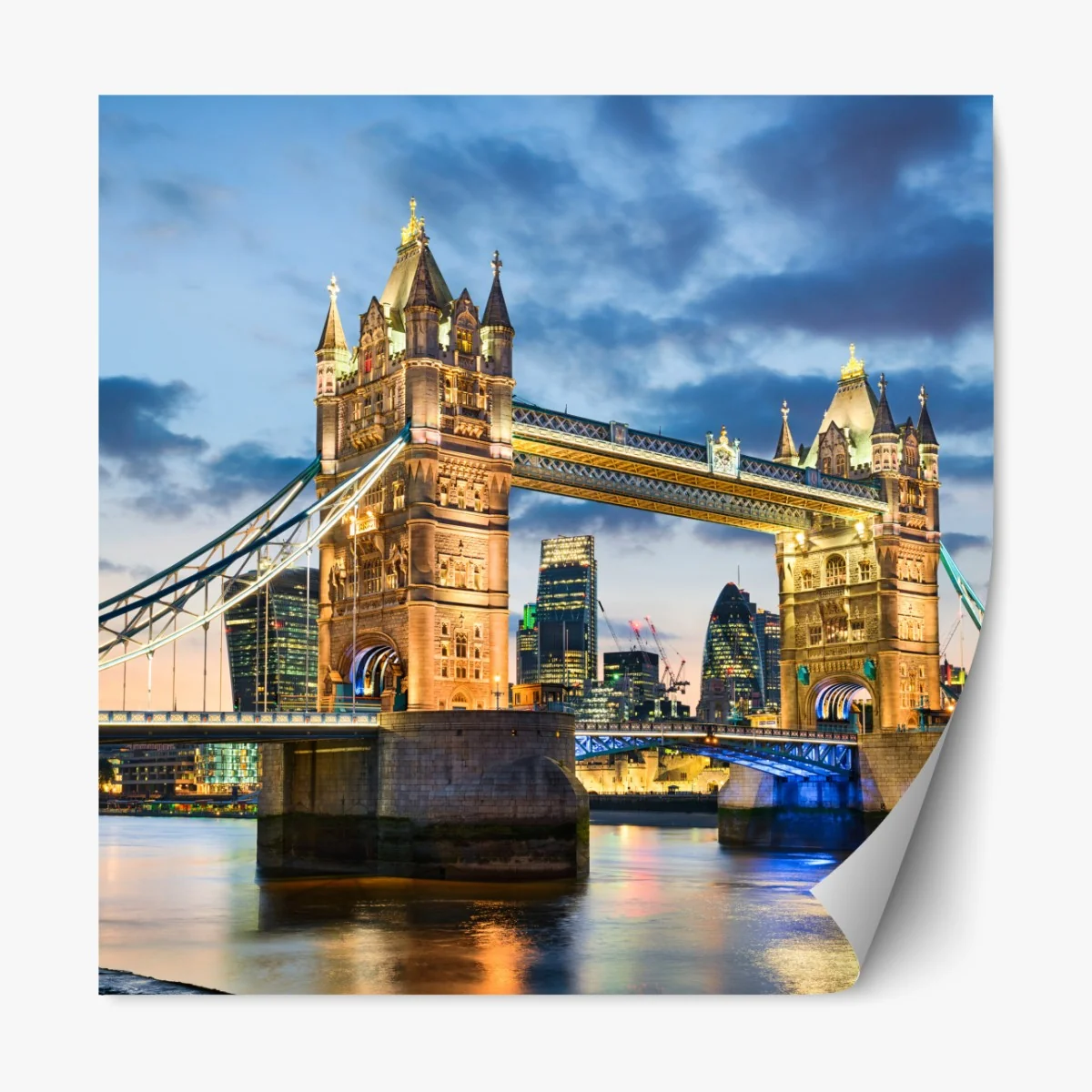 Repositionierbarer Aufkleber Tower Bridge bei dämmerung, London skyline – Wallnifity® Repositionierbarer Aufkleber Tower Bridge bei dämmerung, London skyline – Wallnifity®