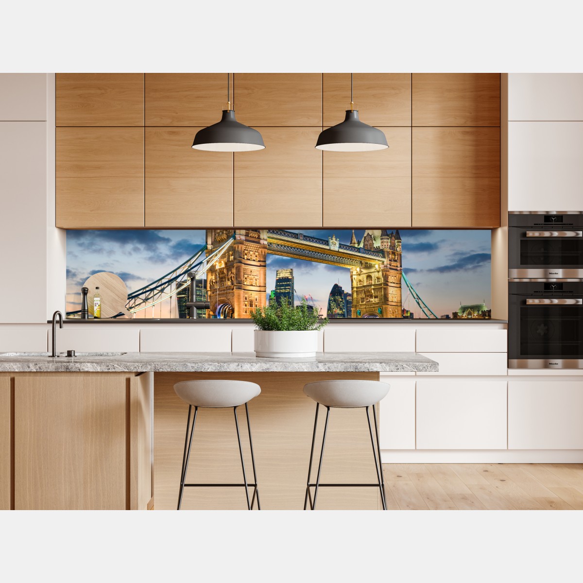 Repositionierbarer Aufkleber Tower Bridge bei dämmerung, London skyline – Wallnifity® Repositionierbarer Aufkleber Tower Bridge bei dämmerung, London skyline – Wallnifity®