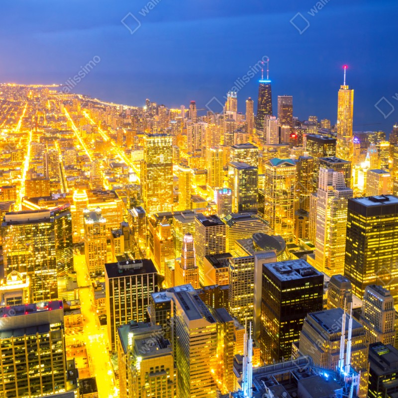 Repositionierbarer Aufkleber luftaufnahme der nächtlichen skyline von Chicago – Wallnifity® Repositionierbarer Aufkleber luftaufnahme der nächtlichen skyline von Chicago – Wallnifity®