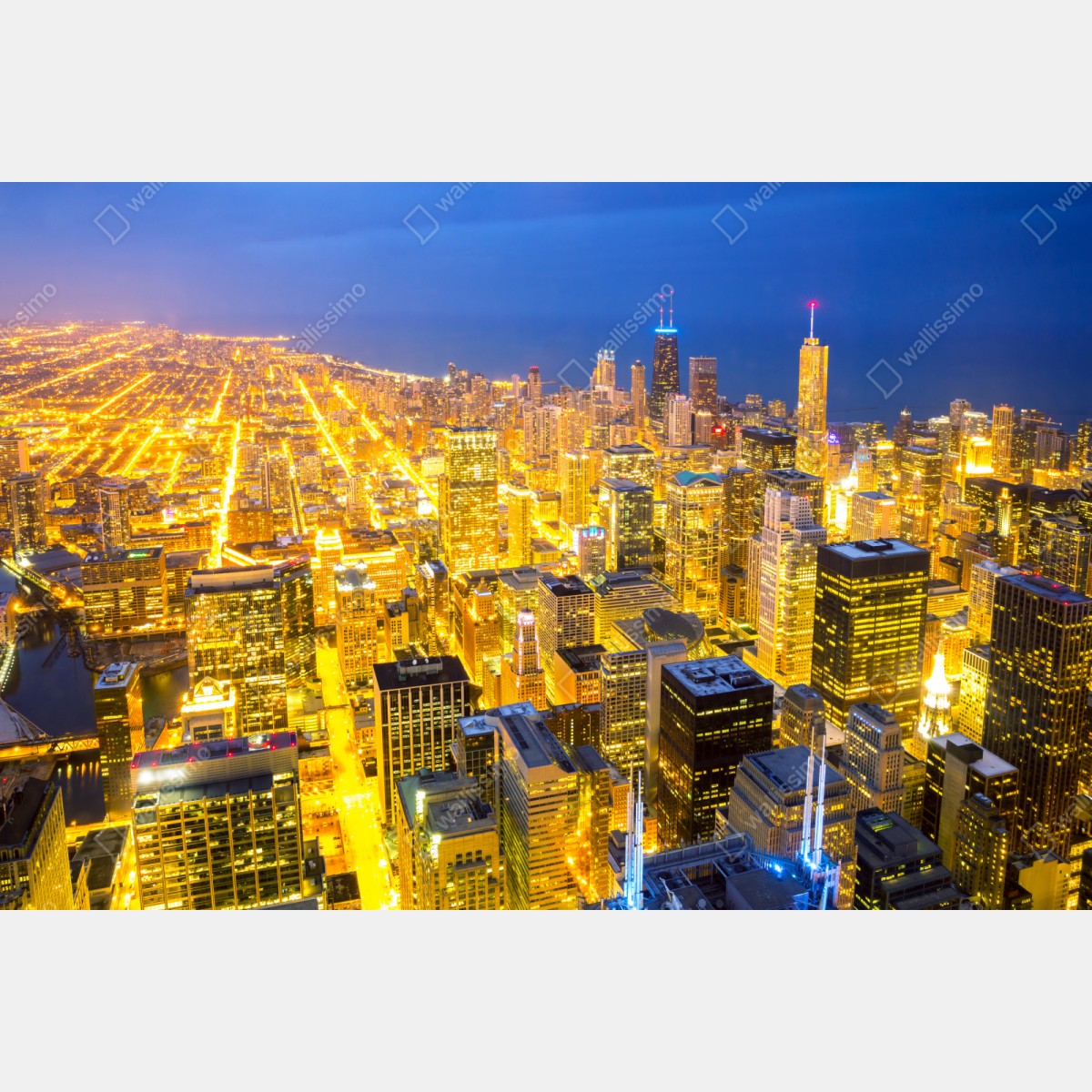 Repositionierbarer Aufkleber luftaufnahme der nächtlichen skyline von Chicago – Wallnifity® Repositionierbarer Aufkleber luftaufnahme der nächtlichen skyline von Chicago – Wallnifity®