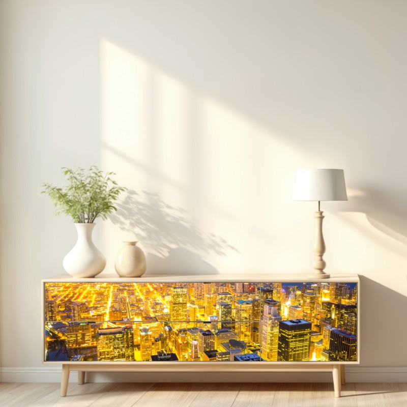 Repositionierbarer Aufkleber luftaufnahme der nächtlichen skyline von Chicago – Wallnifity® Repositionierbarer Aufkleber luftaufnahme der nächtlichen skyline von Chicago – Wallnifity®