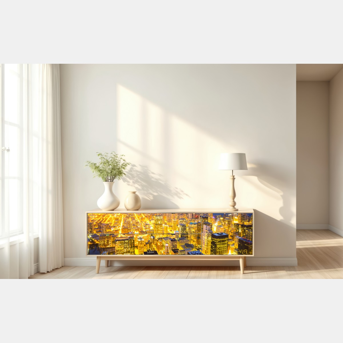 Repositionierbarer Aufkleber luftaufnahme der nächtlichen skyline von Chicago – Wallnifity® Repositionierbarer Aufkleber luftaufnahme der nächtlichen skyline von Chicago – Wallnifity®