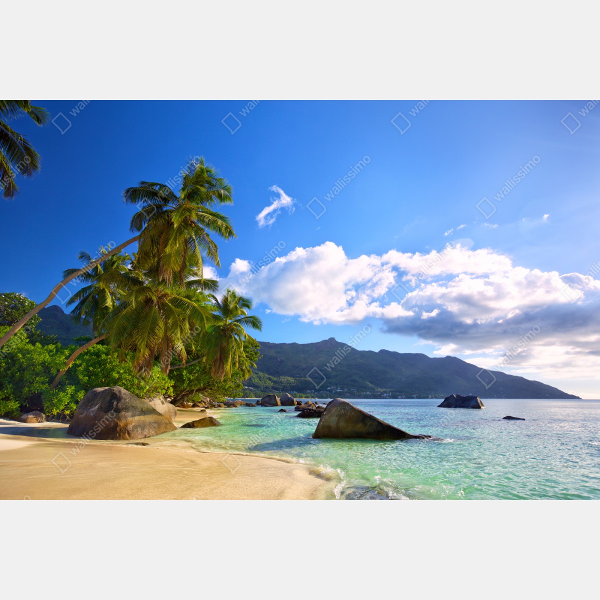 Repositionierbarer Aufkleber tropischer strand auf Mahé – Wallnifity® Repositionierbarer Aufkleber tropischer strand auf Mahé – Wallnifity®