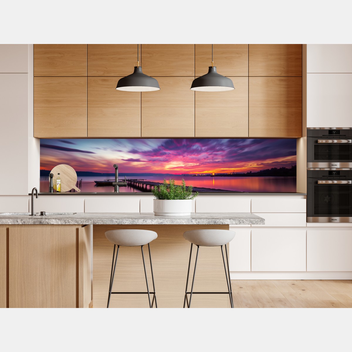Repositionierbarer Aufkleber sonnenuntergang über ruhigem see mit hölzernem steg – Wallnifity® Repositionierbarer Aufkleber sonnenuntergang über ruhigem see mit hölzernem steg – Wallnifity®