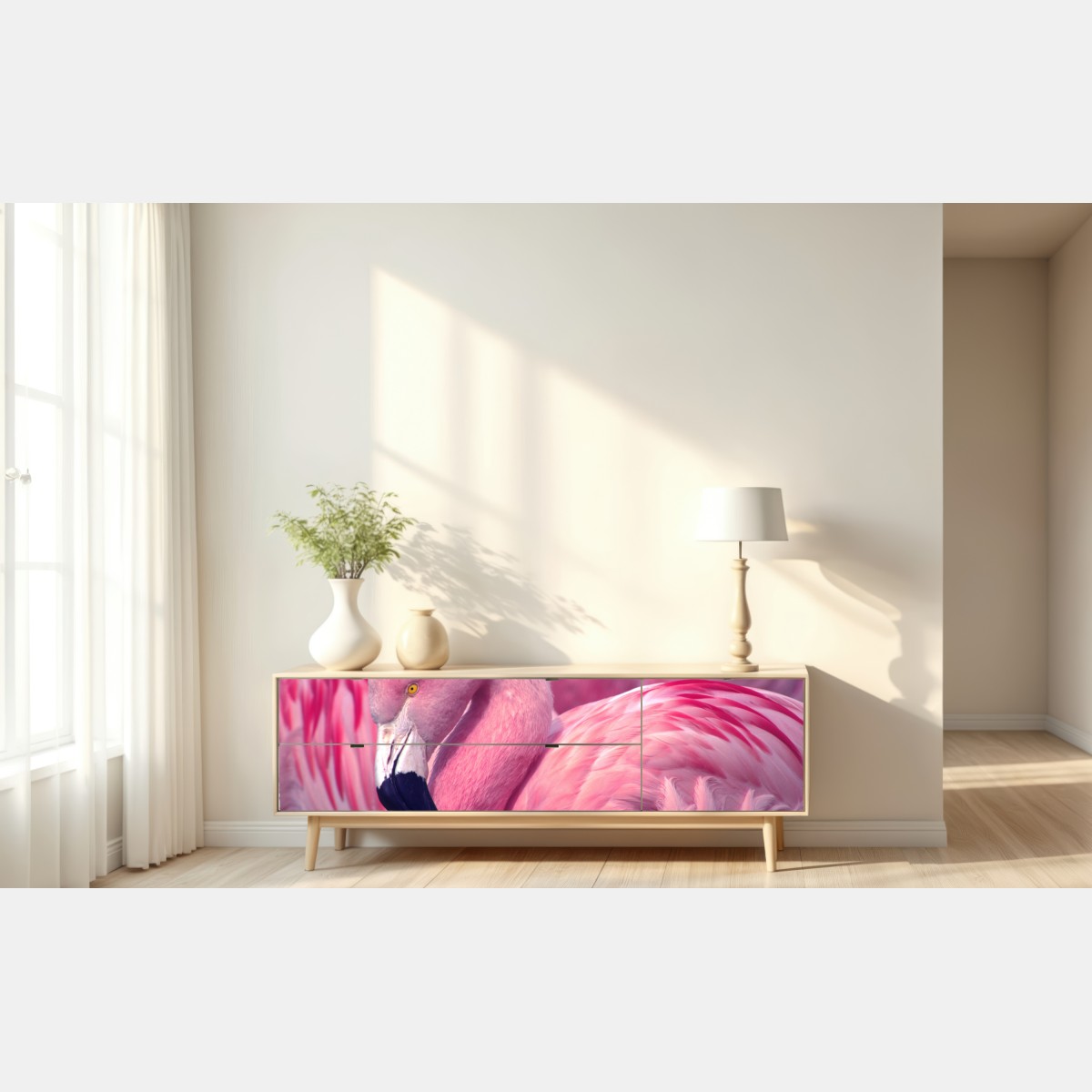 Repositionierbarer Aufkleber rosa flamingo nahaufnahme – Wallnifity® Repositionierbarer Aufkleber rosa flamingo nahaufnahme – Wallnifity®