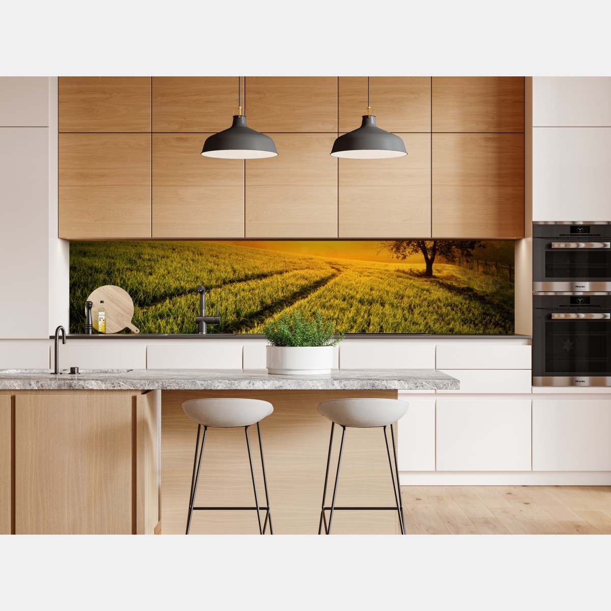 Repositionierbarer Aufkleber sonnenbeschienene wiese im frühlicht – Wallnifity® Repositionierbarer Aufkleber sonnenbeschienene wiese im frühlicht – Wallnifity®