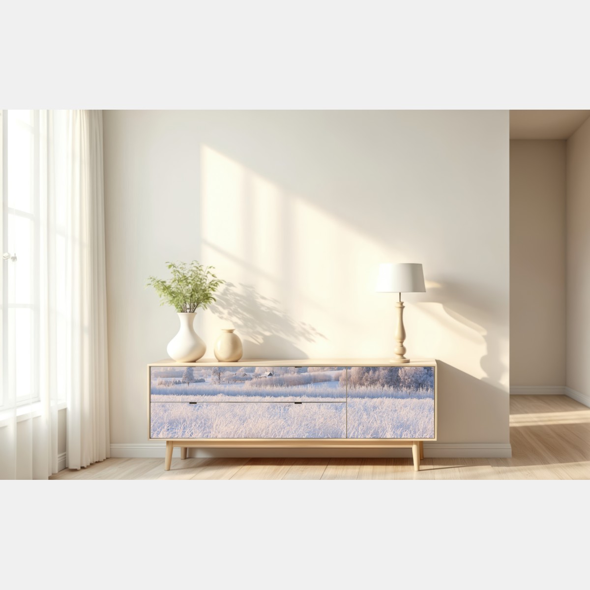 Repositionierbarer Aufkleber wiese mit reif im morgenlicht – Wallnifity® Repositionierbarer Aufkleber wiese mit reif im morgenlicht – Wallnifity®