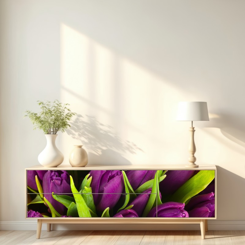 Repositionierbarer Aufkleber lila tulpen im bukett – Wallnifity® Repositionierbarer Aufkleber lila tulpen im bukett – Wallnifity®