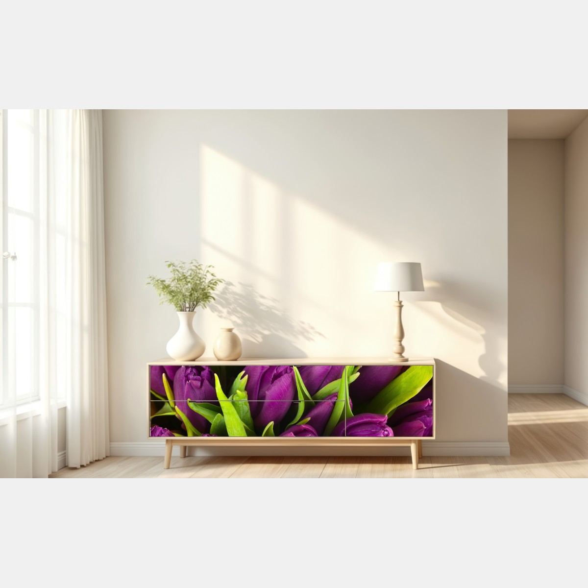 Repositionierbarer Aufkleber lila tulpen im bukett – Wallnifity® Repositionierbarer Aufkleber lila tulpen im bukett – Wallnifity®