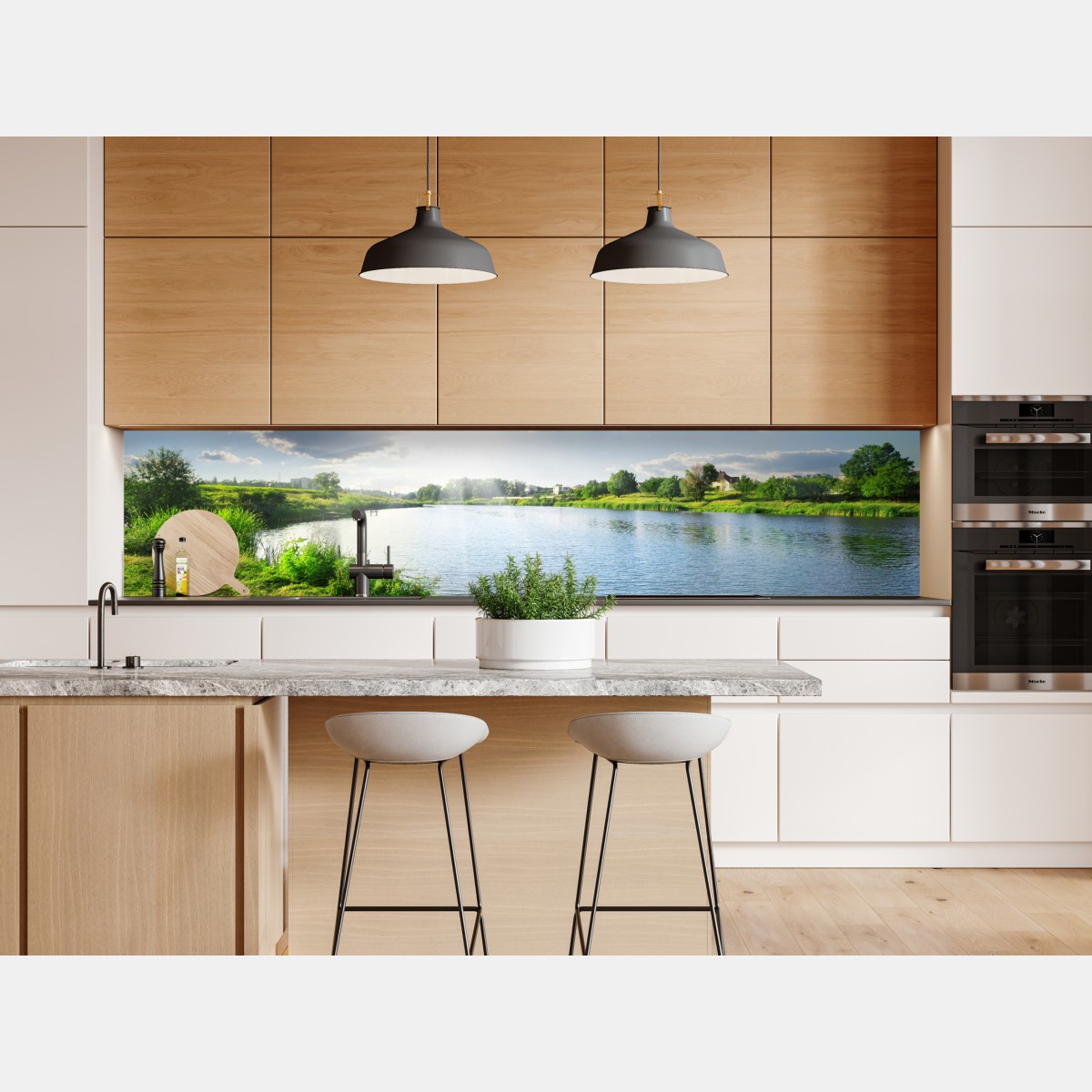 Repositionierbarer Aufkleber sonnenbeschienenes flussufer mit üppigem grün – Wallnifity® Repositionierbarer Aufkleber sonnenbeschienenes flussufer mit üppigem grün – Wallnifity®
