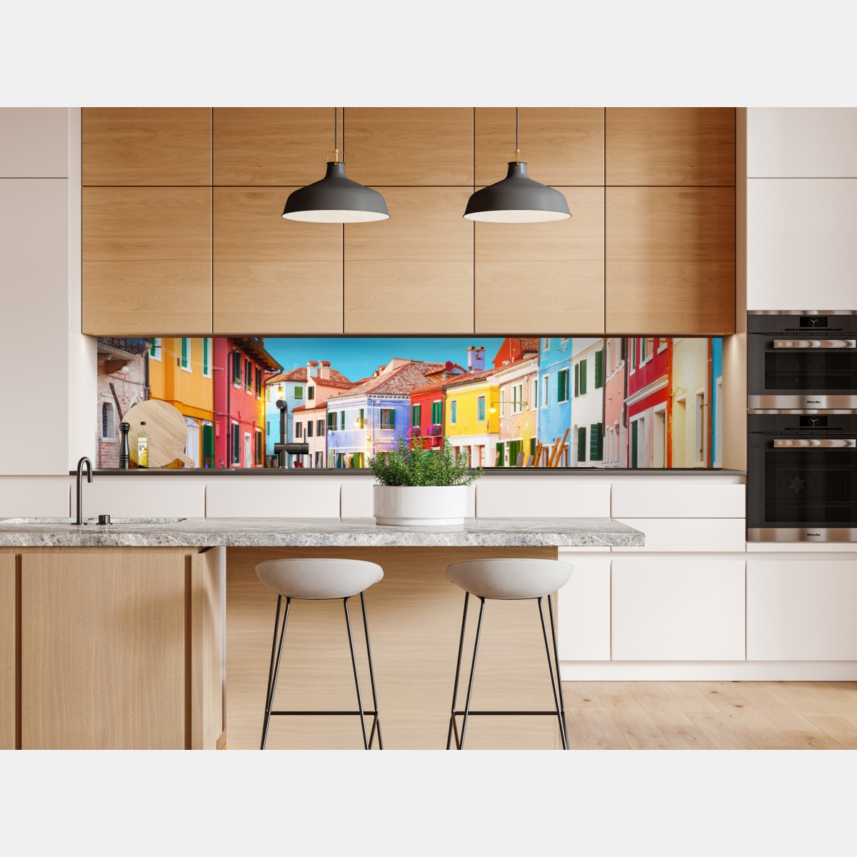Repositionierbarer Aufkleber bunte häuser in Burano, Venedig – Wallnifity® Repositionierbarer Aufkleber bunte häuser in Burano, Venedig – Wallnifity®
