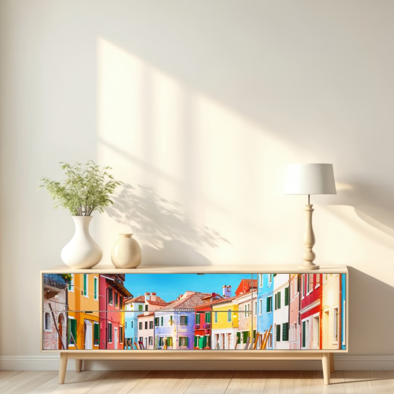 Repositionierbarer Aufkleber bunte häuser in Burano, Venedig – Wallnifity® Repositionierbarer Aufkleber bunte häuser in Burano, Venedig – Wallnifity®