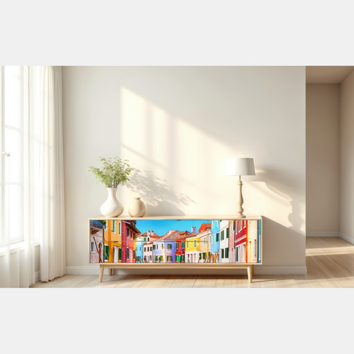Repositionierbarer Aufkleber bunte häuser in Burano, Venedig – Wallnifity® Repositionierbarer Aufkleber bunte häuser in Burano, Venedig – Wallnifity®